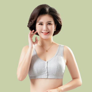 中老年人妈妈内衣大码背心式前扣文胸无钢圈夏季薄款妇女纯棉胸罩