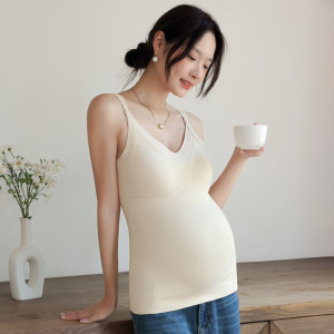 孕妇保暖背心秋冬加绒内搭打底上衣孕期免穿文胸喂奶内衣哺乳吊带