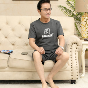 男士睡衣夏季纯棉短袖短裤家居服中老年爸爸休闲可外穿加大码套装