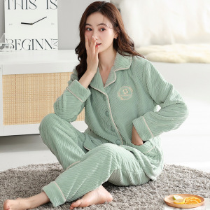 睡衣女士秋冬季珊瑚绒加厚加绒法兰绒开衫保暖大码家居服女款套装