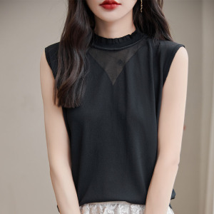 花边领冰丝吊带背心女夏季薄款内搭镂空蕾丝针织无袖上衣洋气打底