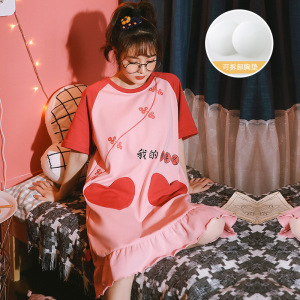 【定制】带胸垫睡衣女士夏季短袖睡裙韩版卡通可外穿连衣裙家居服_835