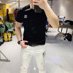 夏季丝光棉T恤男短袖潮牌时尚纯色休闲欧货弹力修身韩版半袖