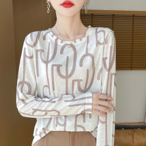 扎染印花复古打底衫女修身2025春季新款内搭长袖上衣小衫女装服饰