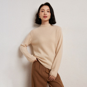 秋冬新款纯色山羊绒衫半高领简约女士针织衫毛衣通勤长袖打底衫