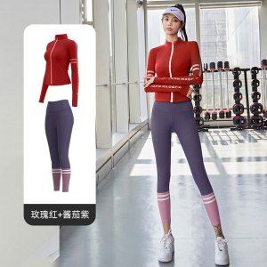 字母印花瑜伽外套立领裸感透气健身上衣时尚运动外套