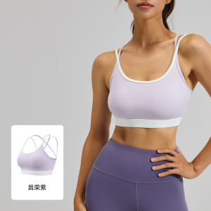 撞色交叉美背运动内衣女高强度防震固定杯瑜伽文胸背心