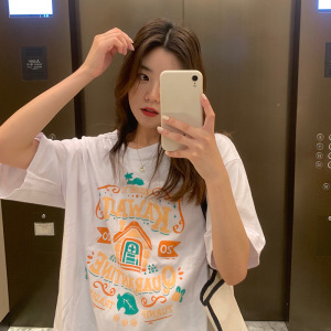含棉宽松大码情侣装夏季新款大码短袖T恤女闺蜜装中长款上衣女装