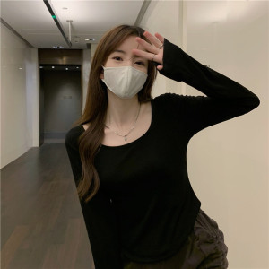 长袖T恤女式秋冬新款潮ins不规则修身学生休闲短款上衣少女打底衫
