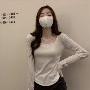 长袖T恤女式秋冬新款潮ins不规则修身学生休闲短款上衣少女打底衫