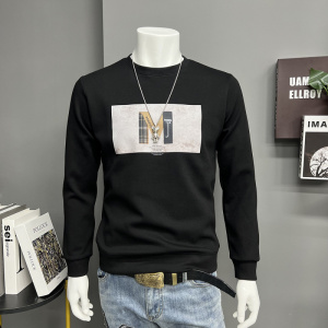 秋冬新款时尚男士圆领卫衣套头长袖体恤M字母修身上衣服简约潮ins