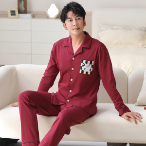 秋冬季棉质开衫翻领男士长袖结婚新婚加大码本命年休闲家居服套装