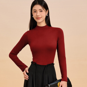 秋冬薄款打底衫女款玻尿酸内搭圆领修身显瘦长袖T恤半高领上衣
