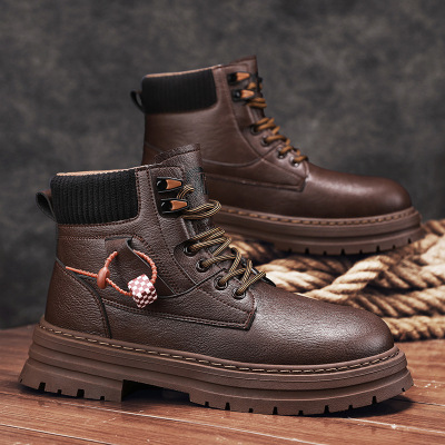 皮革透气轻便舒适轻休闲系带橡胶底靴男士秋季新款个性时尚马丁靴