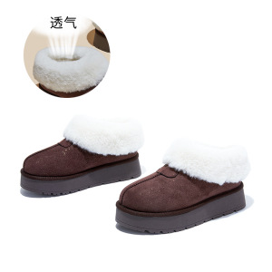 新款厚底雪地靴女冬季加绒加厚毛毛鞋美拉德保暖棉鞋复古靴子