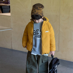 童酷男童冬季新款时尚印花双面穿加厚保暖连帽山系儿童棉服潮