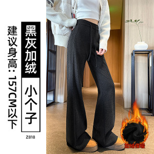 咖色羊毛微喇裤子女秋冬加绒加厚高腰修身显瘦瑜伽裤垂感运动卫裤_155