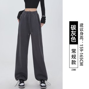 羊羔绒卫裤女秋冬加绒加厚小个子胖mm大码宽松香蕉直筒运动阔腿裤_752