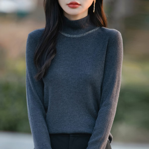 秋冬新款银丝半高领套头长袖毛衣女韩版修身打底衫内搭针织上衣