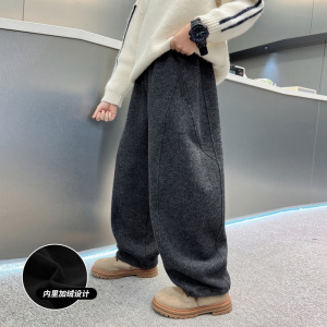 男童加绒裤子秋冬休闲裤一体绒新款加厚冬装大儿童毛呢长裤潮