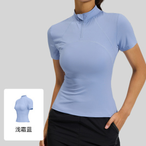 夏季新款户外跑步瑜伽短袖T恤女半拉链显瘦高弹健身服上衣