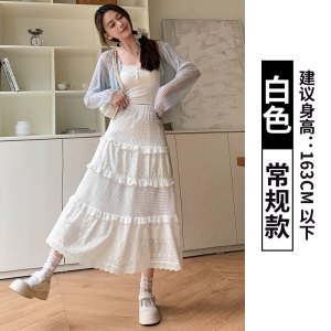 白色半身裙女2026新款春秋高腰大摆裙长裙小白裙小个子蓬蓬蛋糕裙