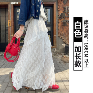 白色蕾丝半身裙女2026新款垂坠感高腰显瘦复古拼接a字蓬蓬蛋糕裙