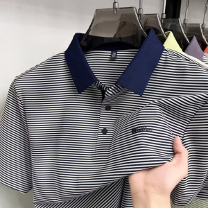 夏季新款男士翻领条纹短袖Polo衫商务休闲青年时尚舒适透气
