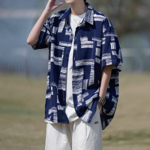 男装夏季花衬衫短袖男休闲痞帅半袖衬衣青少年潮牌时尚开衫男外套