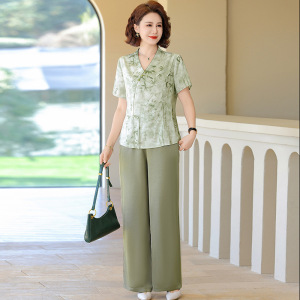 复古妈妈装中老年服装40-60大码休闲宽松套装中年夏装50岁时尚女