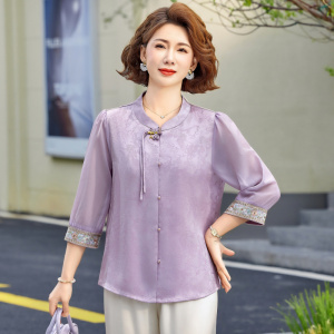 2026年洋气妈妈装七分袖小衫夏季轻薄款国风中老年女装衣服40-60