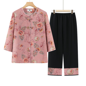 2026年女装新款奶奶装夏季两件套套装时尚老年人薄款女装夏款衣服