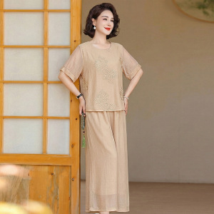 大码妈妈装洋气中老年套装女气质休闲中年人衣服两件套套装40岁夏