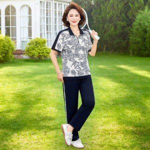 妈妈夏天运动套装40-60岁中年人洋气运动服两件套气质婆婆装夏装