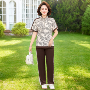 妈妈夏天运动套装40-60岁中年人洋气运动服两件套气质婆婆装夏装