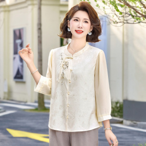 新中式贵夫人女装春夏款雪纺小衫2026新款中老年妈妈夏装国风