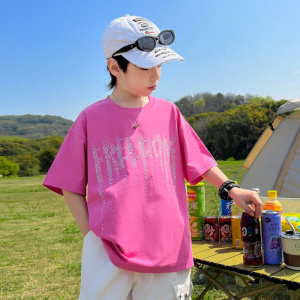 男童夏装短袖T恤2026新款中大儿童夏季烫钻半袖体恤冰感上衣T