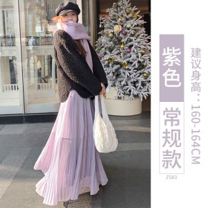 半身裙子女春季2026新款杏色高腰a字百褶长裙小个子垂感蛋糕纱裙
