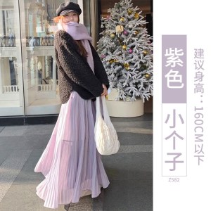 半身裙子女春季2026新款杏色高腰a字百褶长裙小个子垂感蛋糕纱裙