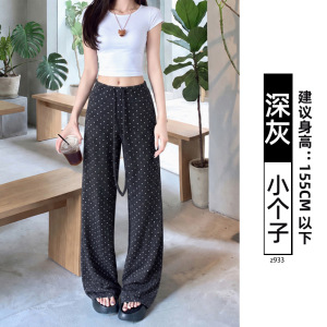 粉色波点运动裤女夏季薄款垂感瑜伽休闲宽松慵懒小个子直筒阔腿裤_948