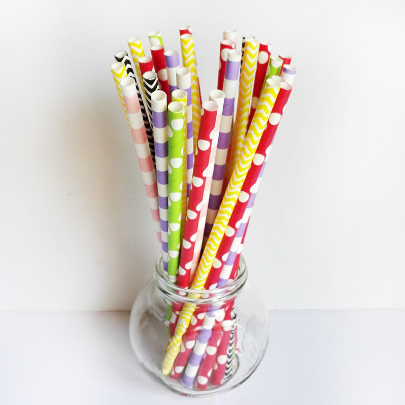 甜品台装饰 婚礼生日派对聚会 彩色环保纸吸管 25支