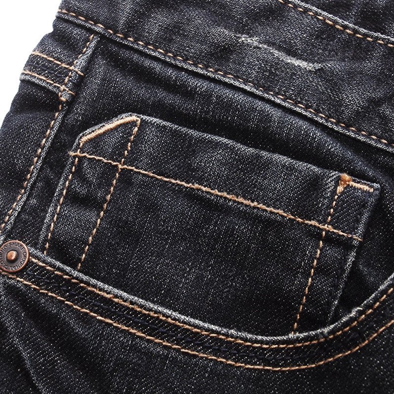 shake华菲型格 牛仔裤新品黑色修身猫须磨白水洗牛仔长裤潮