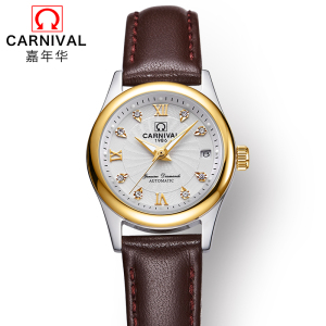 瑞士嘉年华CARNIVAL手表 新款全自动机械表 女士日历夜光防水女表休闲时尚商务手表金属精钢表带品牌女神表183-女款