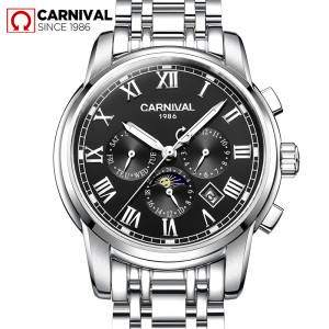 嘉年华Carnival手表男士全自动机械表 男表金属精钢休闲时尚日历日月星辰星期月份显示夜光防水时尚潮流腕表8723G