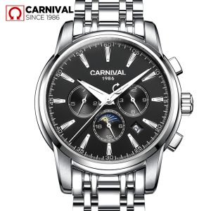 嘉年华Carnival手表男士全自动机械表 男表金属精钢休闲时尚日历日月星辰星期月份显示夜光防水时尚潮流腕表8723G
