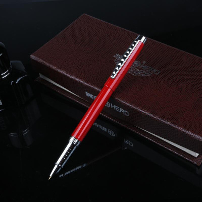 英雄（HERO）1317钢笔铱金笔墨水笔学生练字商务办公书写签名礼品笔红色(暗尖0.5mm)