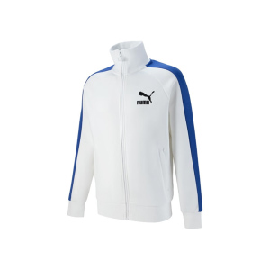 PUMA 运动生活系列 拼色Logo印花运动立领针织夹克外套 男款 白色2PU62057852