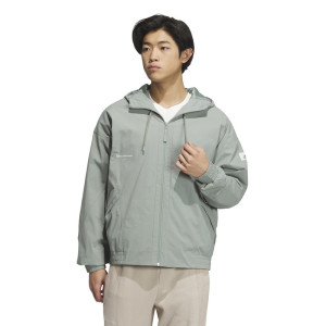 adidas Sportswear Lounge Jacket纯色标贴Logo运动休闲连帽夹克外套男款银灰绿IP4981