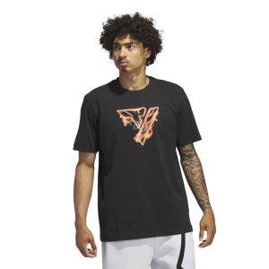 adidas 火焰图案印花篮球运动短袖T恤 男款 黑色 IM9167