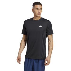 adidas 纯色Logo标志运动健身圆领短袖T恤 男款 黑色 IC7428